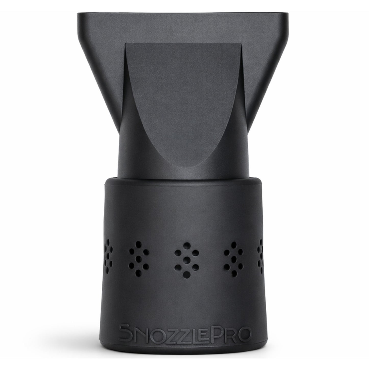 SnozzlePro universal hair dryer attachment set with silicone adapter and concentrator nozzle assembled together.