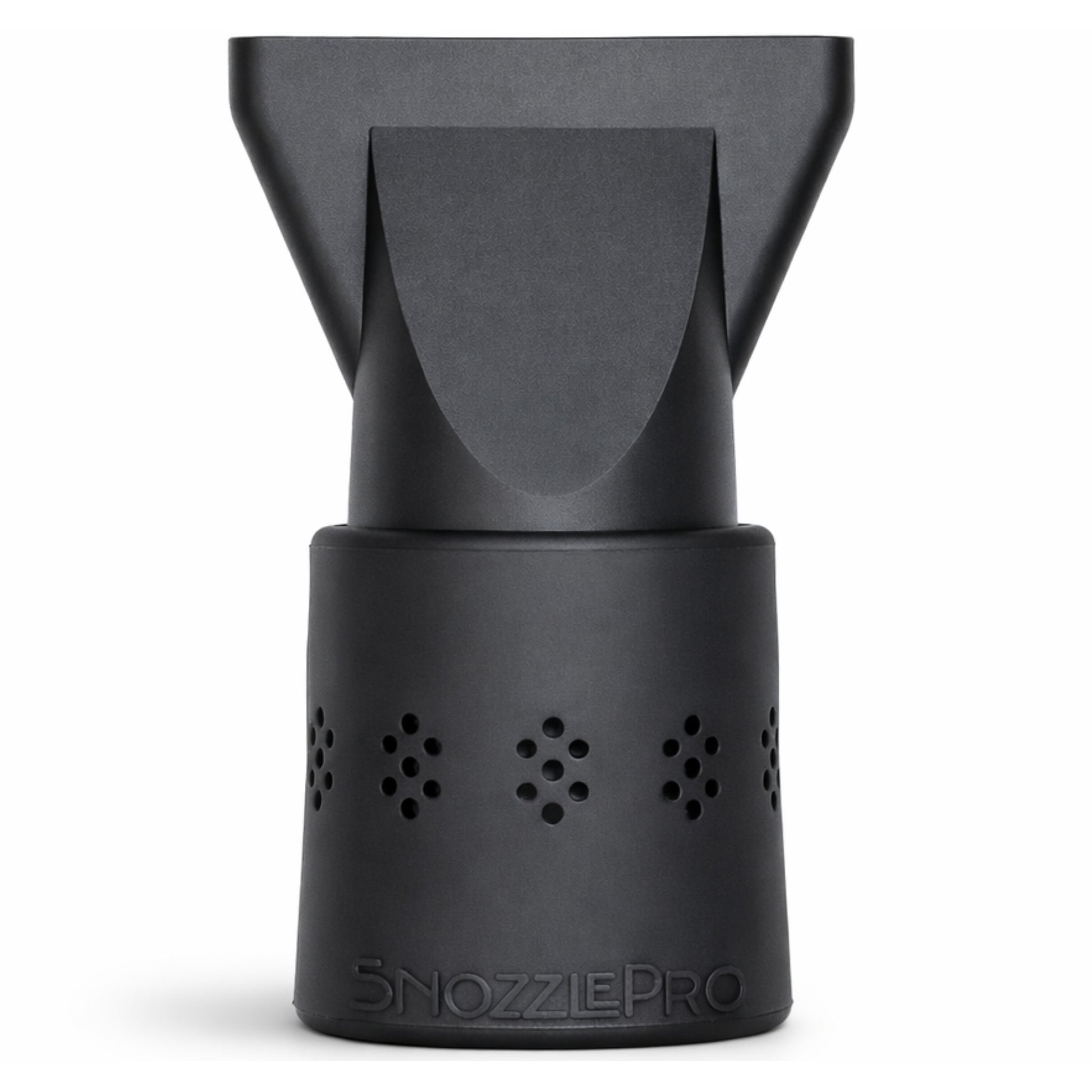 SnozzlePro universal hair dryer attachment set with silicone adapter and concentrator nozzle assembled together.