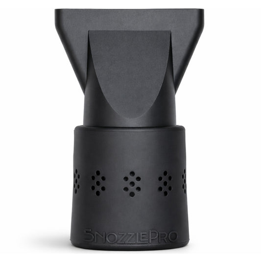 SnozzlePro universal hair dryer attachment set with silicone adapter and concentrator nozzle assembled together.